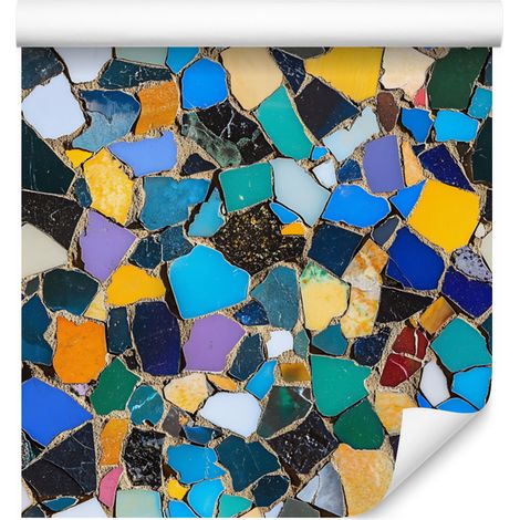 Papier peint mosaïque coloré turquoise et or pour salon et chambre 50x1000 cm (1/5)