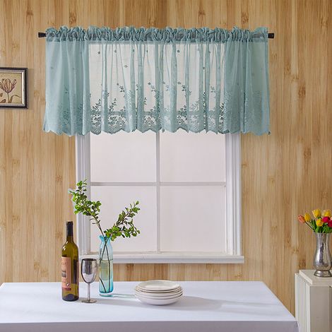 Cortina de cocina [Material: Fibra de poliéster] [Dimensiones: 137 x 61 cm] en color azul [Contenido del envío: 1 cenefa para cortina] (1/5)