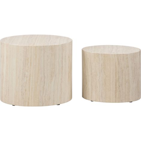 Lot de 2 tables d'appoint ovales en effet travertin - Beige - EQUICOLA (1/5)