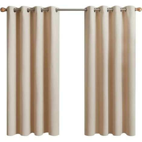 Rideau occultant thermique 2 panneaux 132 x 155 cm – Isolant anti froid et bruit – 8 œillets pour installation facile – Beige écru