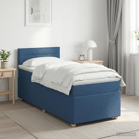 vidaXL Lit boxspring avec matelas Bleu 100 x 200 cm Tissu (1/5)