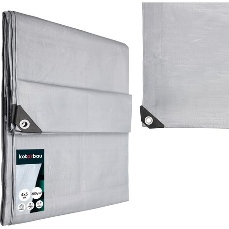 KOTARBAU® Bâche de Protection Extérieur - Polyéthylène - 4 x 5 m - Argenté - 200 g/m² - Bâche Anti UV - Bache Remorque - Bache Impermeable Exterieu (1/5)