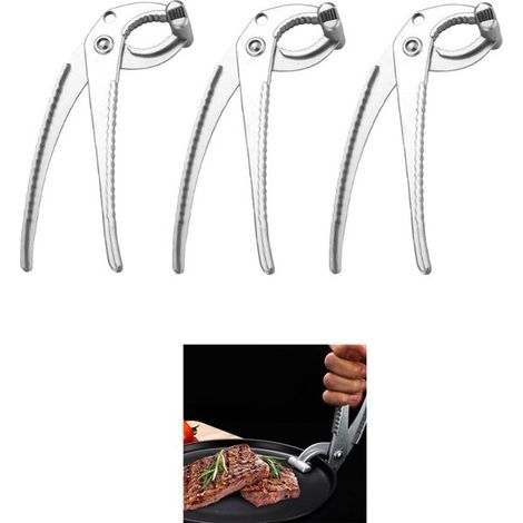 Pinzas de acero inoxidable para sujetar cuencos, antideslizantes, para vaporera, utensilios de cocina, color plata, accesorio de cocina, cómodas, 3 piezas, 18 x 3 cm (1/5)