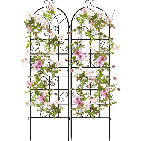Lot de 2 treillis de jardin en metal 180 x 50 cm noir (1/5)