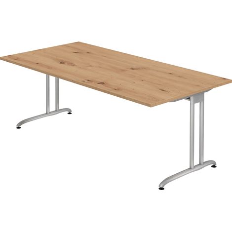 bümö® Schreibtisch "B-Serie" stabile Premium Qualität, Tischplatte 200 x 100 cm in Asteiche, Gestell in silber (1/5)