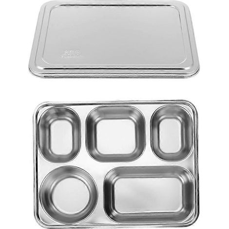 ensemble de plat à fruits en acier inoxydable, assiette à sous-grille, assiette à collation, assiette de restaurant ou de maison-28.00X22.00X4.20CM-Silver