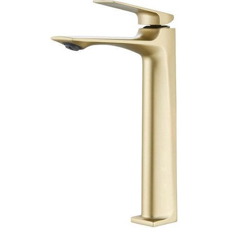 Mitigeur de Lavabo Haut Doré Brossé, Mitigeur Vasque à Poser Moderne Robinet Salle de Bain Réglable Chaud et Froid en Acier Inoxydable (1/5)