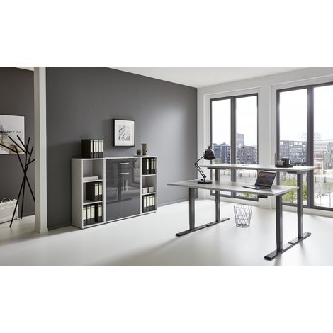 BMG Möbel Büromöbel-Set, e-Office Edition Set 13, Schreibtisch höhenverstellbar, 138 cm, grau/ anthrazit hochglanz