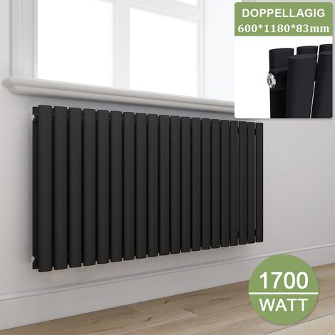 ELEGANT Heizkörper Anthrazit Doppellagig Röhrenheizkörper Oval Paneelheizkörper Horizontal 600x1180mm 1700Watt (1/5)