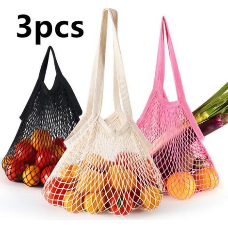 Sac réutilisable - ÉCOBAGS - 3pcs - Coton - Noir, beige, rose - 10 kg de contenance (1/3)