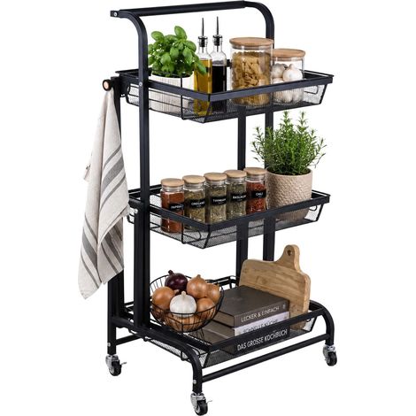 Carrello da cucina regolabile a 3 ripiani, nero (1/5)