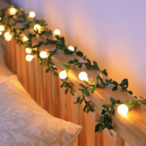 Guirlande lumineuse LED mini boules de lierre avec feuilles, 3m 20 lumières, alimentée par piles (piles non incluses) (1/4)