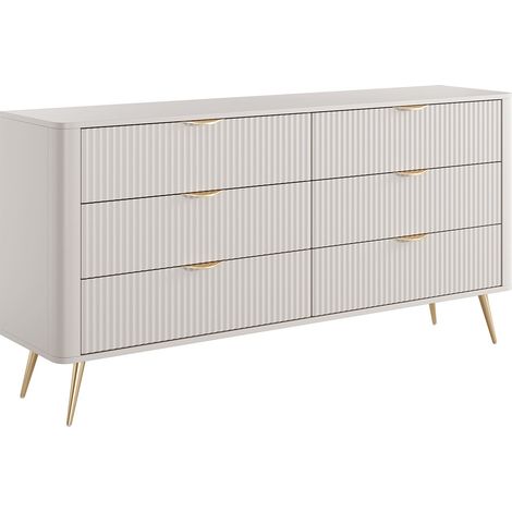 Pascal Morabito – Commode 6 tiroirs en mdf et métal – Beige mélaminé – Dimensions 163.2x81.2x38cm – Éco-responsable et à monter soi-même