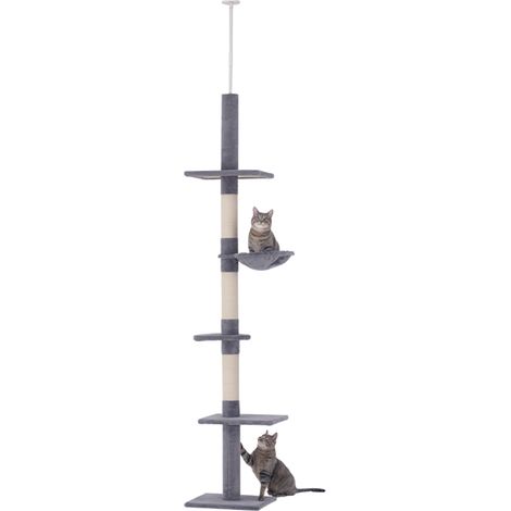 Arbre à chat haut de plafond réglable stable avec poteaux en sisal Griffers arbre à escalader gris (1/2)