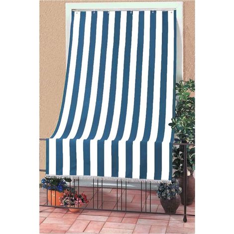 TrAdE Shop Traesio - Tenda Da Sole A Righe Con Anelli Per Porta Esterno Balcone Veranda Giardino 200x290cm - Blu (1/4)