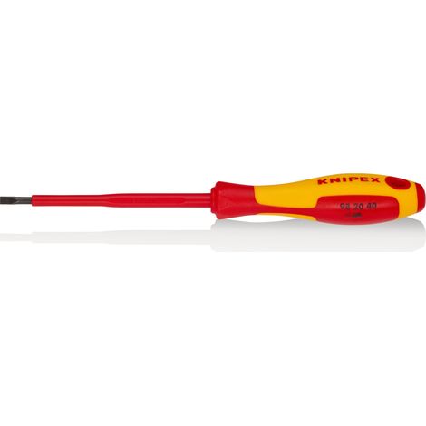 KNIPEX 98 20 40 Destornilladores para tornillos planos mango aislante en dos componentes, según norma VDE Barnizados 202 mm