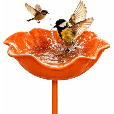 Vogelfutterhaus – 14 x 14 x 65 cm – Hochwertige Legierung – Elegante Blumenform – Gartendekoration – Haustierzubehör – Orange (1/4)