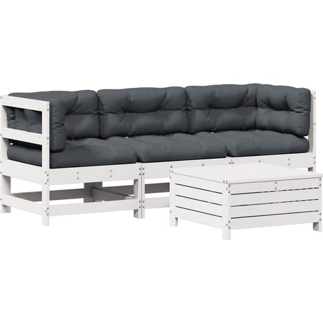 Set Salotto Giardino 4pz con Cuscini Bianco Legno Massello Pino vidaXL (1/5)