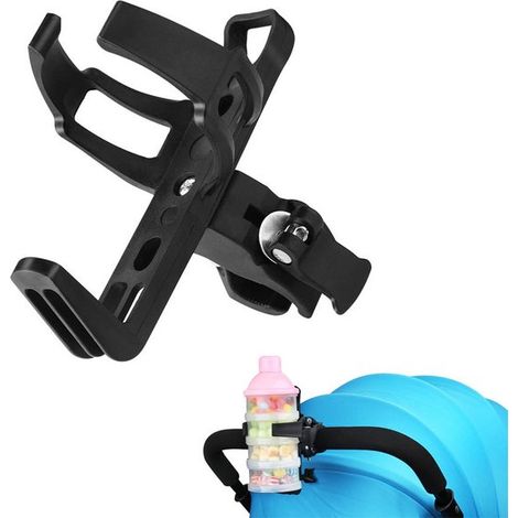 Portavasos universal para bicicleta, giratorio 360°, con montaje ajustable con clip, apto para bicicletas, cochecitos, sillas de ruedas, andadores y scooters. Portavasos manos libres, color negro.