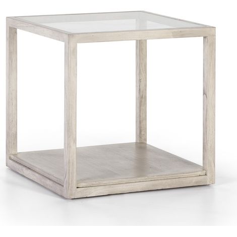Table d'appoint verre et bois massif gris voilé Orina H 60cm