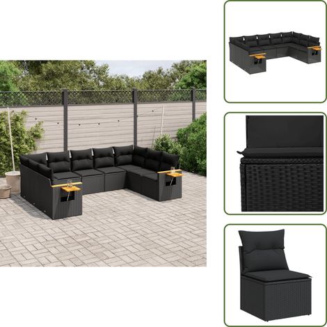 9-tlg. Garten-Sofagarnitur mit Kissen Schwarz Poly Rattan - Gartensorganisation - Outdoor Möbel - Gartenlounge - Lounge Set - Rattan Gartenmöbel (1/5)