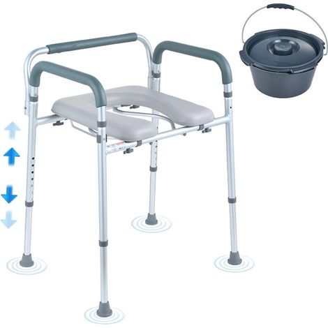 Chaise Percée VEVOR Chaise de Nuit Siège Rembourré Hauteur Réglable 7 Niveaux en Aluminium avec Seau 5,8 L Charge Max 158,8 kg (1/5)