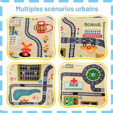 kids play mat with city road, city map non slip, soft felt, floor mat stain resistant floor mats for toddlers, indoor playroom, kids room (1/3)