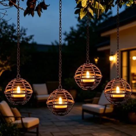Lot de 4 lanternes solaires d'extérieur à suspension avec étanchéité IP44 pour arbre, jardin, clôture, jardin, terrasse, décoration (1/3)