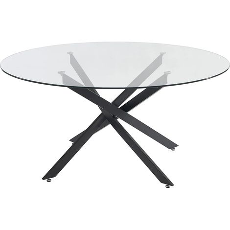 Tavolo da pranzo tondo 6 coperti in Vetro temperato e Metallo Nero Trasparente - COSIMA (1/5)