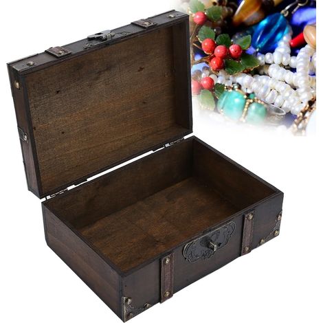 Rangement en Bois Vintage, Coffre Décoratif de Meubles de Chambre à Coucher de Bijoux de Trésor avec la Décoration de Maison de Serrure Européenne pour (6282-2302GK10 - Boîte de rangement de (1/5)