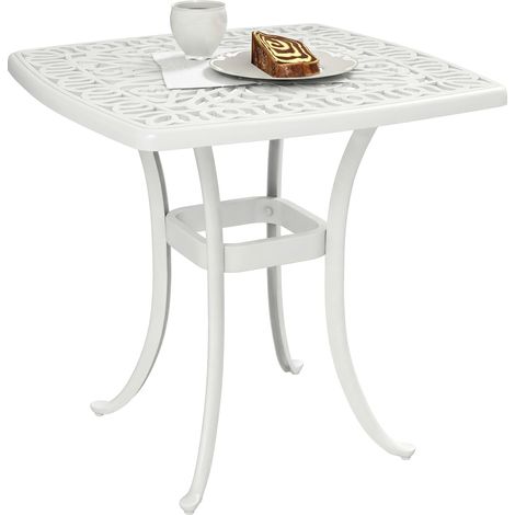Outsunny 54 x 54cm Aluminium Outdoor Garden Side Table w/ Umbrella Hole, White