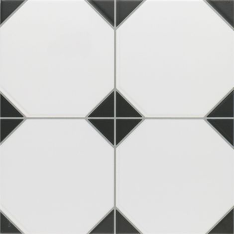 Carrelage mural imitation cabochon noir et blanc 33x33 cm – Grès cérame résistant – Finition satinée pour intérieur – Design géométrique – Realonda (1/5)