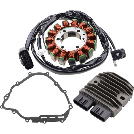 3-piece repair kit for the charging system of the Yamaha YFM550 Grizzly / FWA quad (2009-2015): stator coil, paper gasket and rectifier.