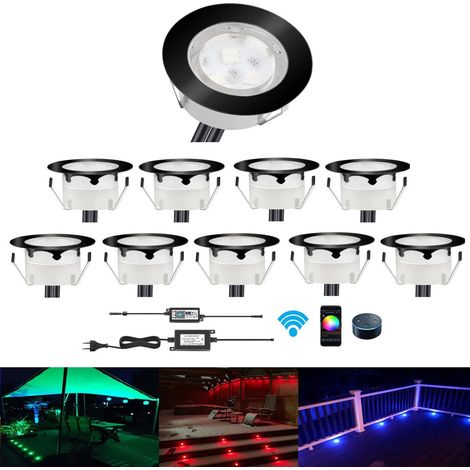 10 Spot LED Eclairage Extérieur Encastrable Sol Terrasse Bois,45mm Spots Encastré Extérieur Fait en IP67 DC12V 1W Avec Alimentation EU Pour Jardin Escalier Patio RGB (1/5)