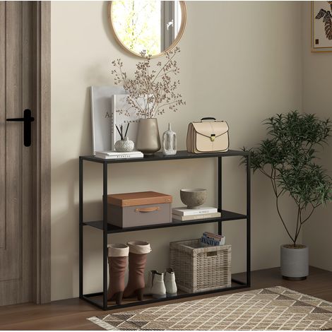 MEUBLIV Console d'entrée 90x30x75 cm noire – 2 niveaux, avec anti-basculement (1/5)