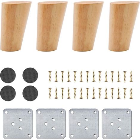 Juego de 4 patas de madera para muebles - Patas de repuesto para sofá de 8 cm con accesorios (diseño angular)