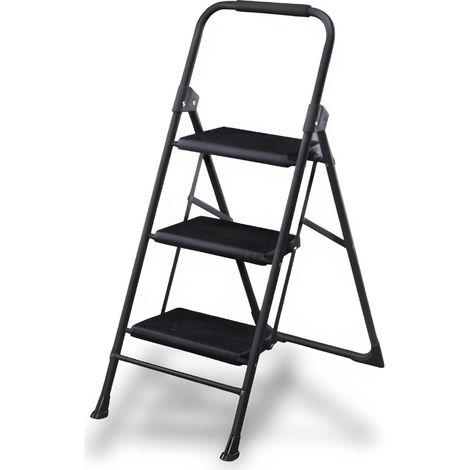 Scala pieghevole in metallo con 3 gradini gommati - mis. 47x113 cm - Scaletta con piedini antiscivolo e portata massima 150 Kg (1/5)