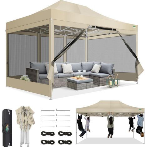 Tonnelle pliante 3x4,5m avec moustiquaire, imperméable, protection UV 50+, réglable en hauteur (1/5)