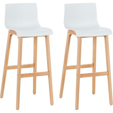 CLP – Lot de 2 tabourets de bar en bois naturel blanc – Hauteur d'assise 78 cm – Dossier ergonomique incurvé – Repose-pied pour confort (1/8)