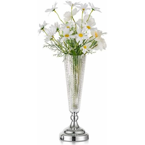 Silver Decorative Vase Pampas Flower Design - Modern Crystal Glass Vase for Tulips Tall Metal Flower Vase Centerpiece Vase for Wedding Table Home Living Room Office Bedroom Hall (1/5)