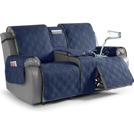 Couverture imperméable Loveseat avec console, Couverture anti-dérapage Loveseat avec console avec poche, Couverture de canapé couchant séparé Protecteur de meubles, 2 places, bleu marine (1/5)