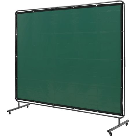 Écran de soudure avec cadre, 1,83 x 2,44 m, vinyle ignifuge, 4 roulettes pivotantes (2 freinables), mobile et professionnel pour atelier/industrie, vert (1/5)