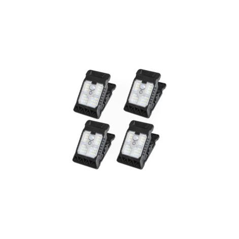 Lot de 4 lampes solaires à pince (11,2 cm) avec détecteur de mouvement et étanches, idéales pour clôtures, arbres, terrasses et allées.