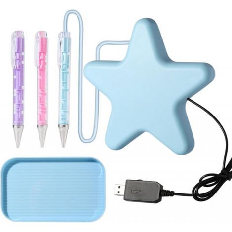 Stylo à peinture diamant sous vide. Comprend 2 stylos et un plateau de rangement. Sans cire. Stylos électriques sans fil et silencieux. Cadeau idéal pour hommes et femmes (bleu étoilé). (1/3)