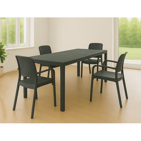 Dmora - Set tavolo e sedie Moie, Salottino indoor, Tavolo rettangolare allungabile con 4 sedie con braccioli, Made in Italy, Antracite