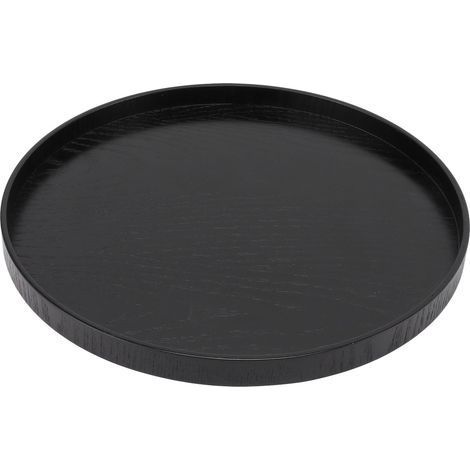 Plateau de service en bois massif 30 cm (11,8 po) - Plateau à thé rond, simple et élégant, multifonctionnel, noir, idéal pour les cafés, les bureaux et les tables à manger.