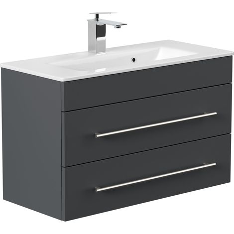 Badmöbel Mars 800 SlimLine 80x36cm mit 2 SoftClose Schubladen grafit