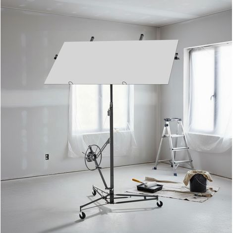 Elevador plegable de placas de yeso ajustable 180-470 cm, 68 kg, 60°, acero gris, REDOM (1/5)