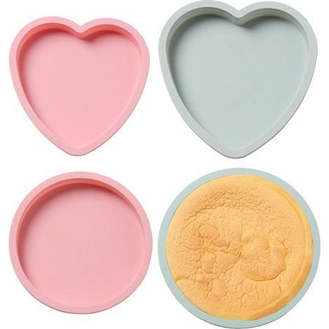 Moule à Gateau Rond en SiliCône, 4 Pièces Moule Rond en SiliCône de Couleur, Moule Rond en SiliCône pour Four, pour la Cuisson au Four, la Fabrication de Gateaux et de Fromages (Gris et Rose)- (1/5)