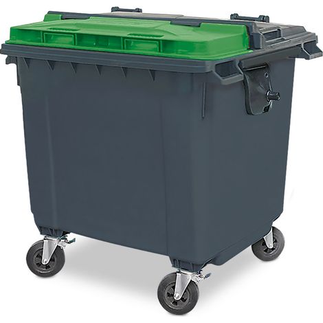 BRB 1100 Liter Großmüllbehälter/Müllcontainer nach EN 840, MGB, grau mit farbigem Deckel, Flachdeckel oder Runddeckel (grau/grün Flachdeckel)